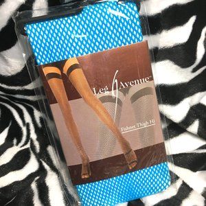 Leg Ave #9011 Thigh High Nylon Blue Fishnet NOS NWT